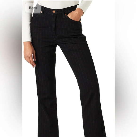 WRANGLER WOMEN'S BONNIE 683 BLACK PINSTRIPE MODERN LOOSE FLARE JEANS SIZE 28 NWT - Picture 2 of 12